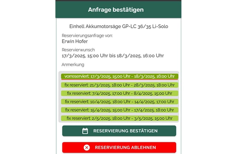 Ich suche ein Gerät und reserviere es